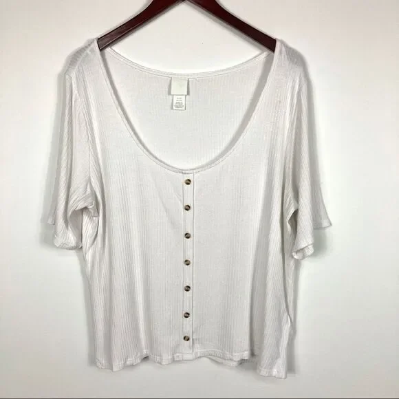 H&M Women's White Ribbed Crop Top w/ Buttons Size XXL - Picture 3 of 10